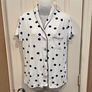 Soma Ivory and Blue Dot Button Front Pajama Top. Sz Medium